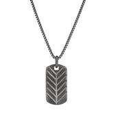 Black Rhodium Finish Sterling Silver Feathered Dog Tag on 20 Rounded Box Link Chain